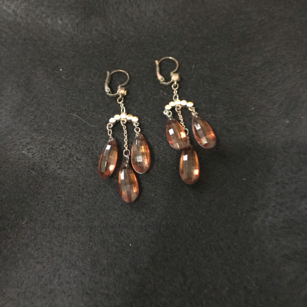 Brown Teardrop Dangle Earrings with Gold Accents